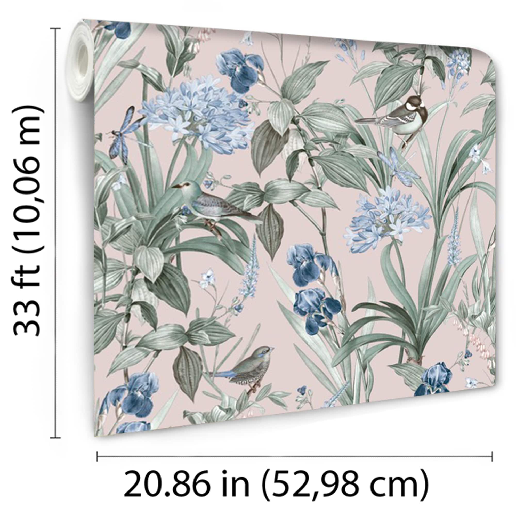 Designs Direct Mint Birds & Dragonflies Botanical Wallpaper